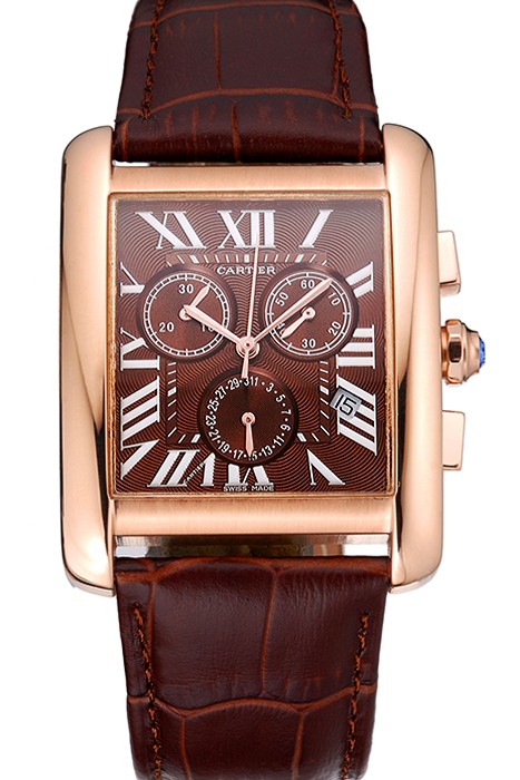 Cartier Tank MC Brown Dial Gold Case Brown Leather Bracelet  622696