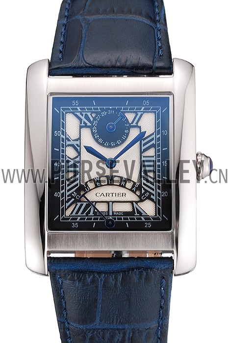 Cartier Tank White Dial Stainless Steel Case Blue Leather Strap 622762