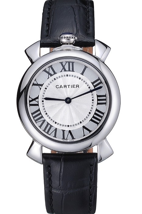 Cartier Rotonde Blue Crown Black Leather Bracelet 621975