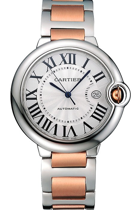 Swiss Cartier Ballon Bleu 42mm Silver Dial Stainless Steel Case Two Tone Rose Gold Bracelet  622875