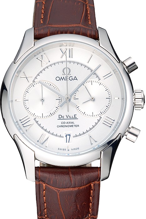Omega DeVille Silver Bezel with White Dial and Brown Leather Strap  621566