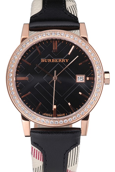 Burberry The City Classic Diamonds Case Black Dial Black Bracelet  622569