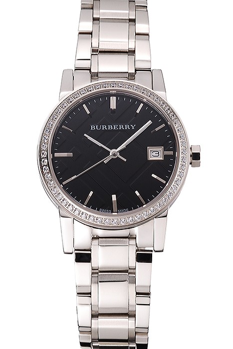 Burberry The City Black Dial Diamond Bezel Stainless Steel Case And Bracelet