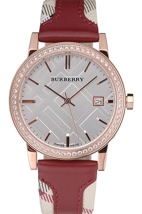 Burberry The City Classic Diamonds Case Silver Dial Red Bracelet  622570