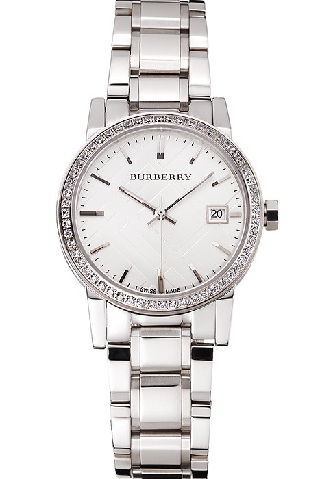 Burberry The City White Dial Diamond Bezel Stainless Steel Case And Bracelet