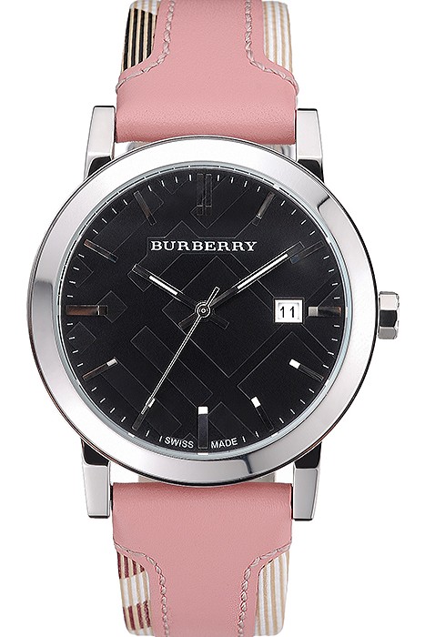 Burberry The City Classic Black Dial Pink Bracelet  622561