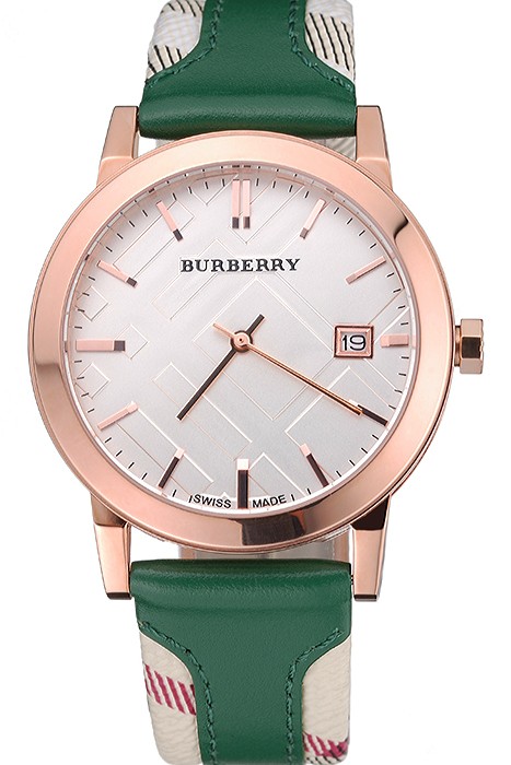 Burberry The City Classic Silver Dial Green Bracelet  622564
