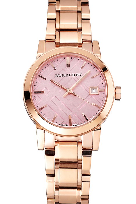 Burberry The City Pink Dial Rose Gold Case And Bracelet