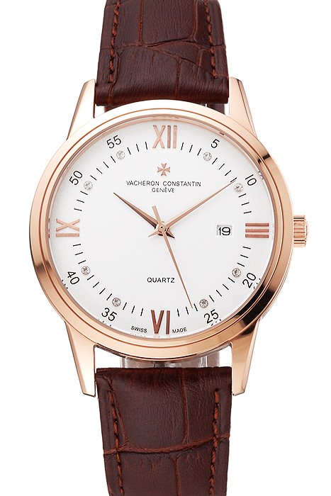 Vacheron Constantin Patrimony Chronometre Royal White Dial Rose Gold Case Brown Leather Strap