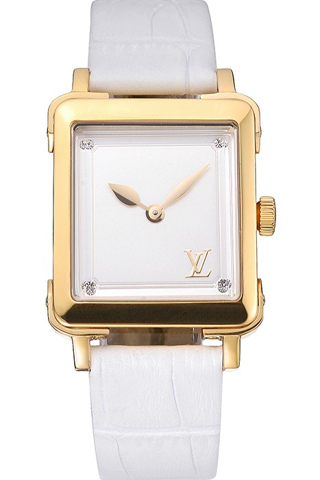 Louis Vuitton Emprise White Dial Gold Case White Leather Strap  622786