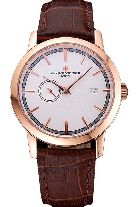 Swiss Vacheron Constantin Patrimony Contemporaine Rose Gold Case White Dial Brown Leather Bracelet  622680