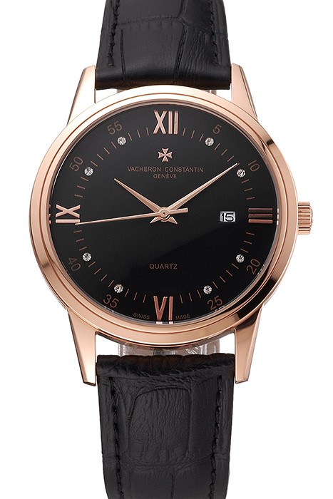 Vacheron Constantin Patrimony Chronometre Royal Black Dial Rose Gold Case Black Leather Strap