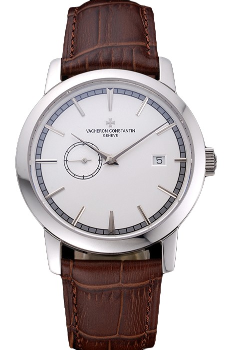 Swiss Vacheron Constantin Patrimony Contemporaine Stainless Steel Case White Dial Brown Leather Bracelet  622684