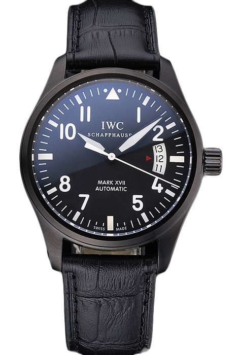 Swiss IWC Mark XVII Black Steel Case Black Dial Black Leather Bracelet  622667