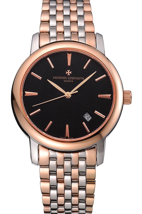 Vacheron Constantin Patrimony Black Dial Rose Gold Case Two Tone Bracelet  62293