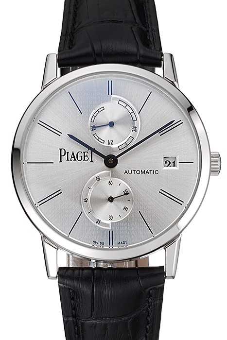 Piaget Altiplano Date Silver Dial Stainless Steel Case Black Leather Strap