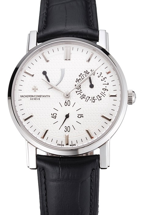 Swiss Vacheron Constantin Patrimony Quantieme Reserve De Marche Cream Dial Stainless Steel Case Black Leather Strap