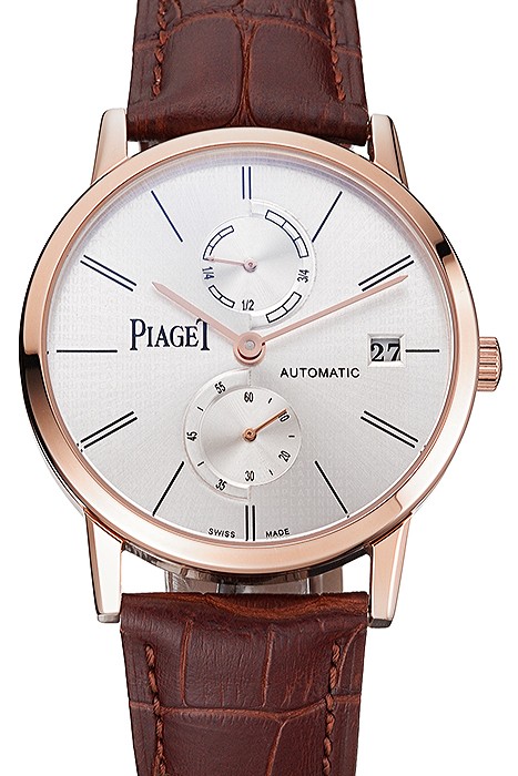 Piaget Altiplano Date Silver Dial Rose Gold Case Brown Leather Strap
