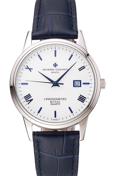 Vacheron Constantin Patrimony Chronometre Royal White Dial Stainless Steel Case Blue Leather Strap