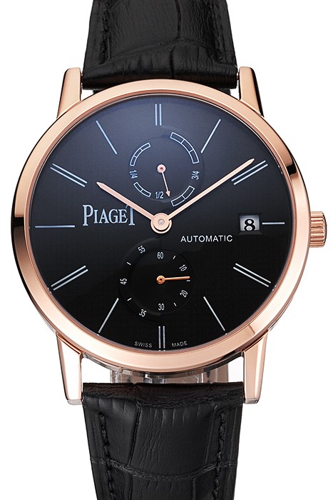 Piaget Altiplano Date Black Dial Rose Gold Case Black Leather Strap