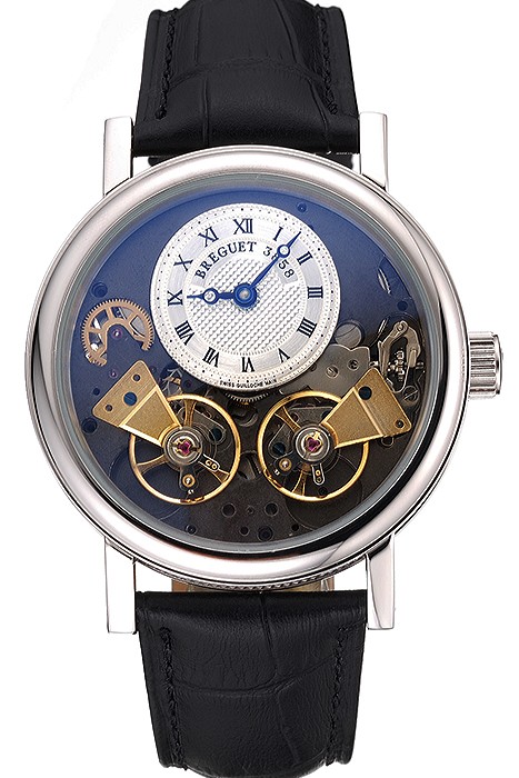 Breguet Duo Tourbillon Silver Case White Dial Black Leather Bracelet  622622