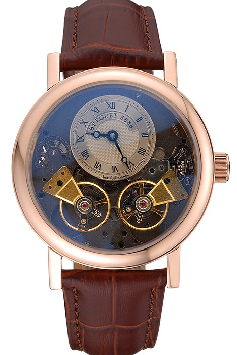 Breguet Duo Tourbillon Gold Case Beige Dial Brown Leather Bracelet  622625