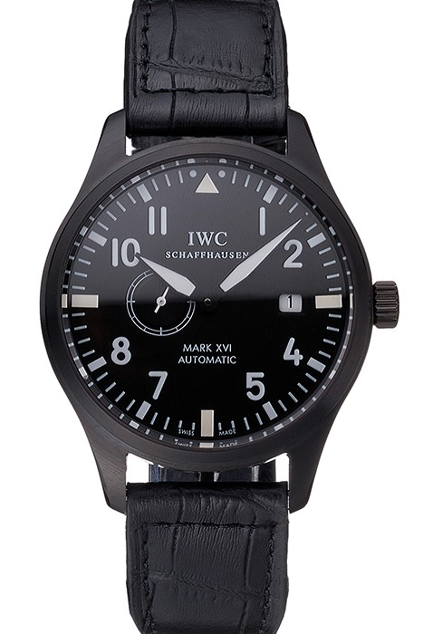 IWC Mark XVll Black Dial Black Stainless Steel Case Black Leather Strap