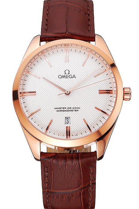 Omega Tresor Master Co-Axial White Dial Rose Gold Case Brown Leather Strap
