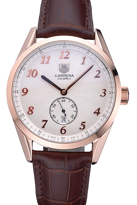 Tag Heuer Carerra Calibre 6 White Dial Red Numbers Brown Leather Band  622161
