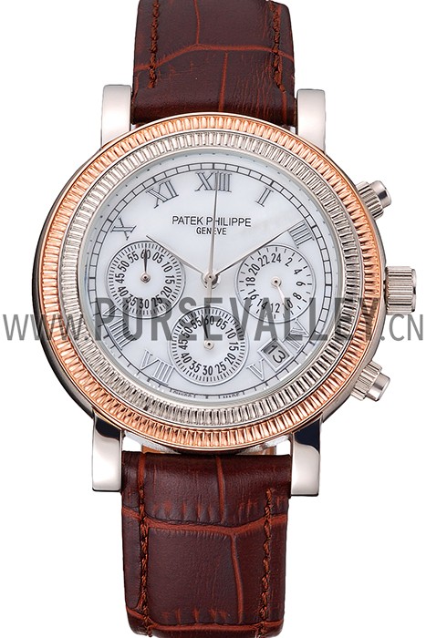 Patek Phillipe Grand Complications Hobnail Bezel Roman Numerals Brown Leather Strap