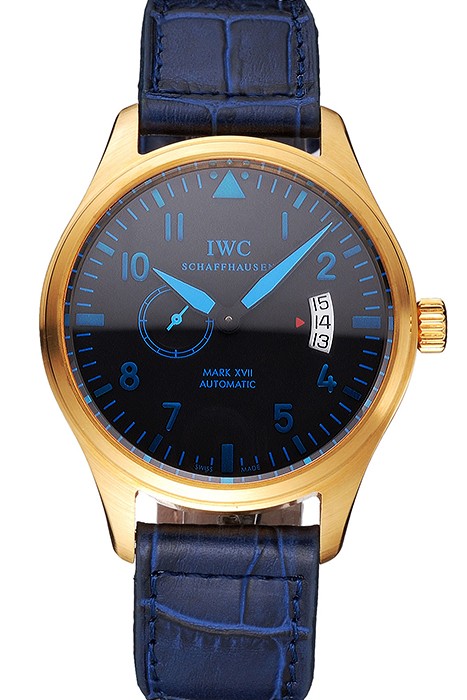 IWC Mark XVll Blue Dial Gold Stainless Steel Case Blue Leather Strap