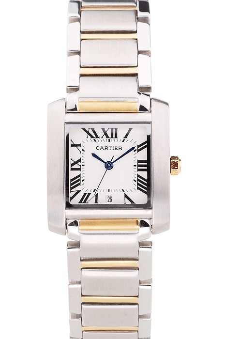 Cartier Tank Francaise 29mm White Dial Stainless Steel Case Two Tone Bracelet