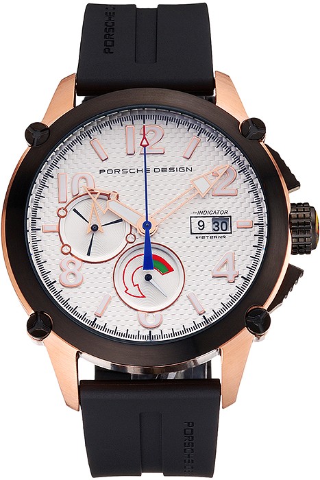 Porsche Design Indicator White Dial Gold Case Black Rubber Strap