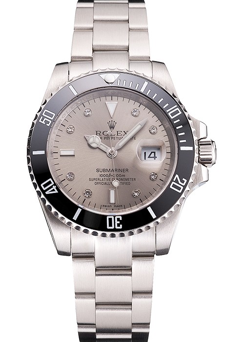 Swiss Rolex Submariner Silver Dial Diamond Markings Black Bezel Stainless Steel Case And Bracelet
