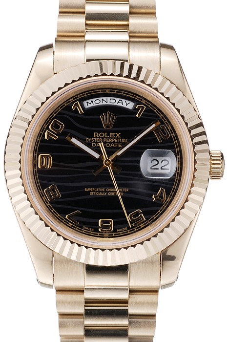Rolex DayDate Black Patterned Dial Gold Stainless Steel Strap 41980