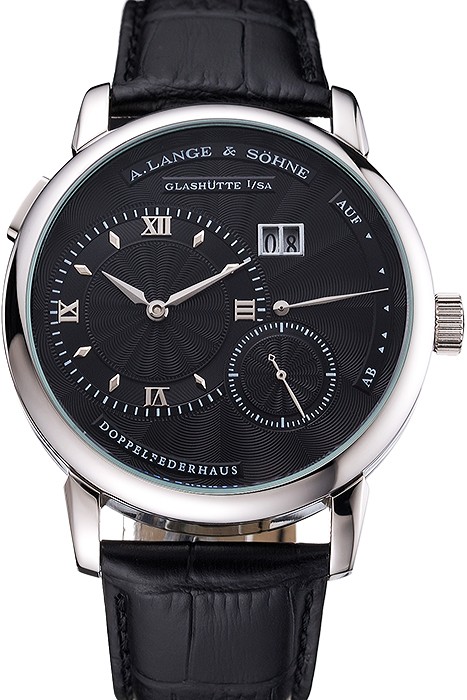 A. Lange & Sohne Lange 1 Black Dial Stainless Steel Case Black Leather Strap