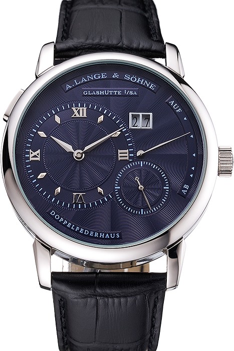 A. Lange & Sohne Lange 1 Blue Dial Stainless Steel Case Black Leather Strap