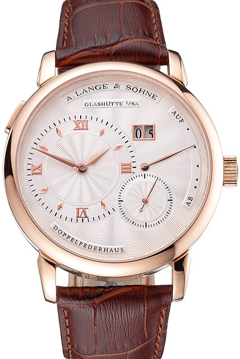 A. Lange & Sohne Lange 1 White Dial Rose Gold Case Brown Leather Strap
