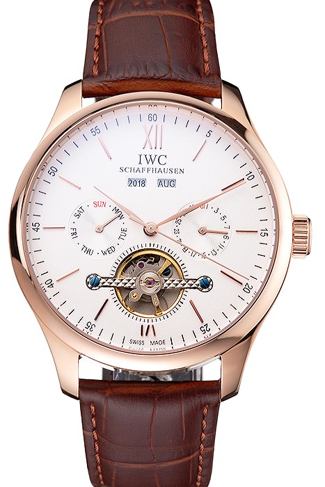 IWC Portofino Tourbillon White Dial Rose Gold Case Broen Leather Strap