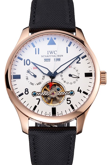IWC Pilot Tourbillon White Dial Rose Gold Case Black Textile Strap