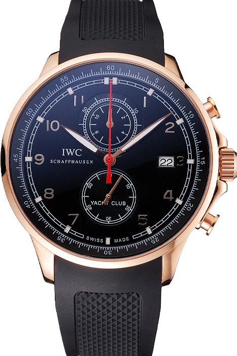 IWC Portugieser Yacht Club Black Dial Rose Gold Case Black Rubber Strap