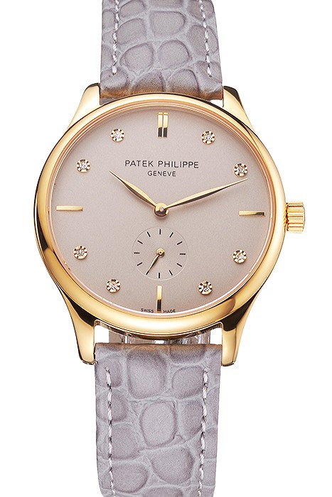 Patek Philippe Calatrava Gray Dial Diamond Markings Gold Case Gray Leather Strap