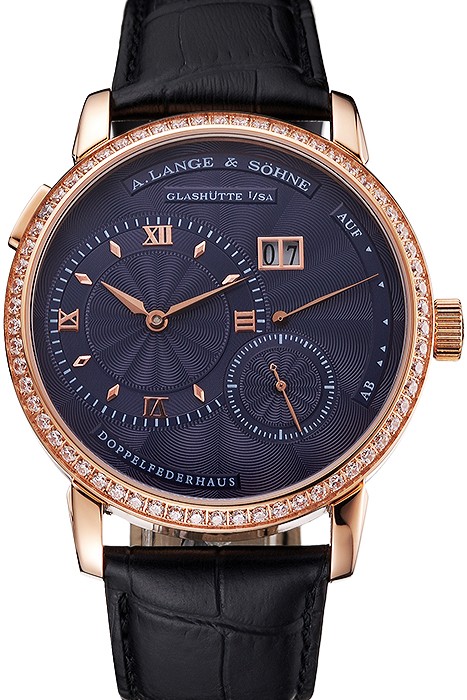 A. Lange & Sohne Little Lange Blue Dial Rose Gold Case Black Leather Strap
