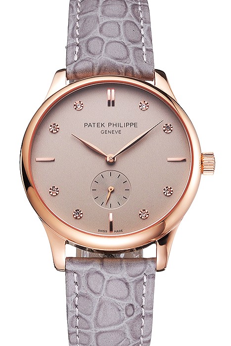 Patek Philippe Calatrava Gray Dial Diamond Markings Rose Gold Case Gray Leather Strap