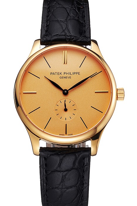 Patek Philippe Calatrava Gold Dial Gold Case Black Leather Strap