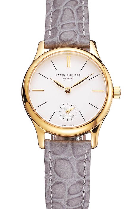 Patek Philippe Calatrava White Dial Gold Case Gray Leather Strap