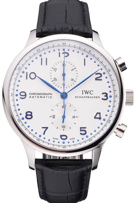 Swiss IWC Portugieser Power Reserve White Dial Stainless Steel Case Black Leather Strap