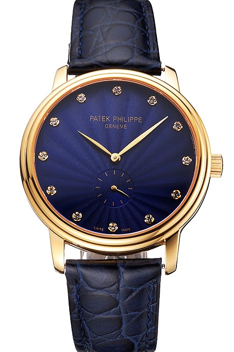 Patek Philippe Calatrava Blue Guilloche Dial Gold Case Blue Leather Strap