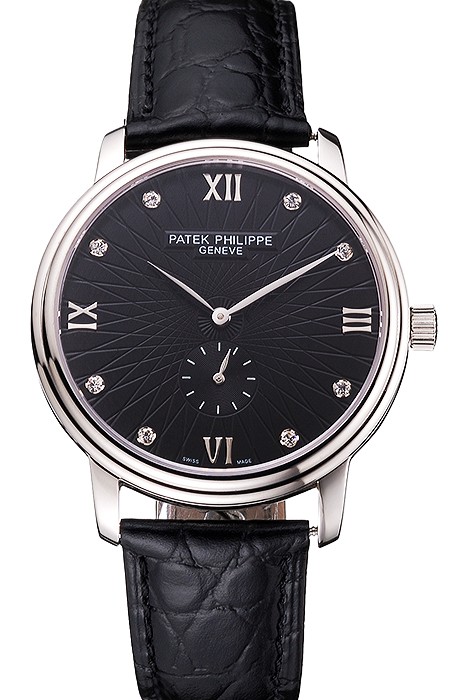 Patek Philippe Calatrava Dark Gray Dial Stainless Steel Case Black Leather Strap