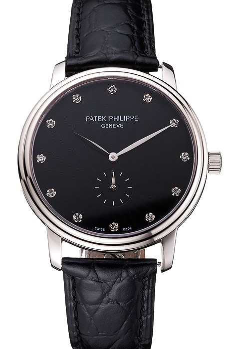 Patek Philippe Calatrava Black Dial Stainless Steel Case Black Leather Strap